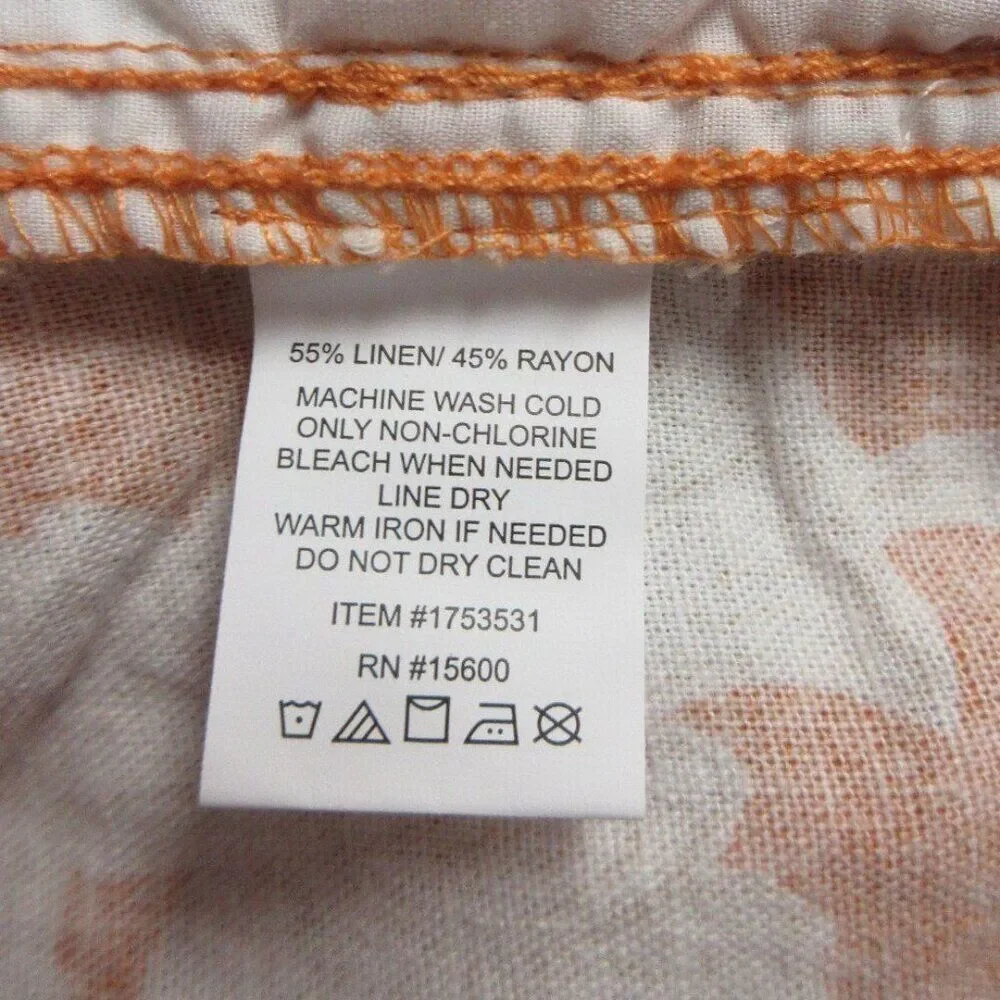 BRIGGS Ladies Linen Blend Shorts‎ Womens Size L Orange Cream Floral Flowers NWT